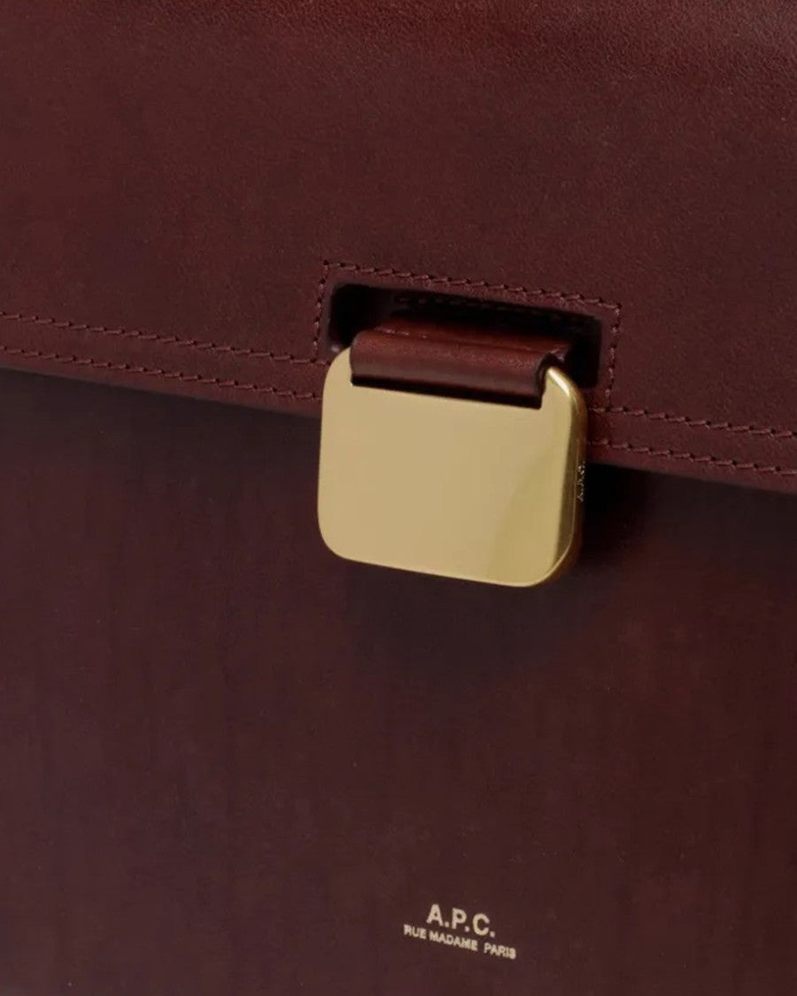 A.P.C. Burgundy Leather Gold Clasp Shoulder Bag