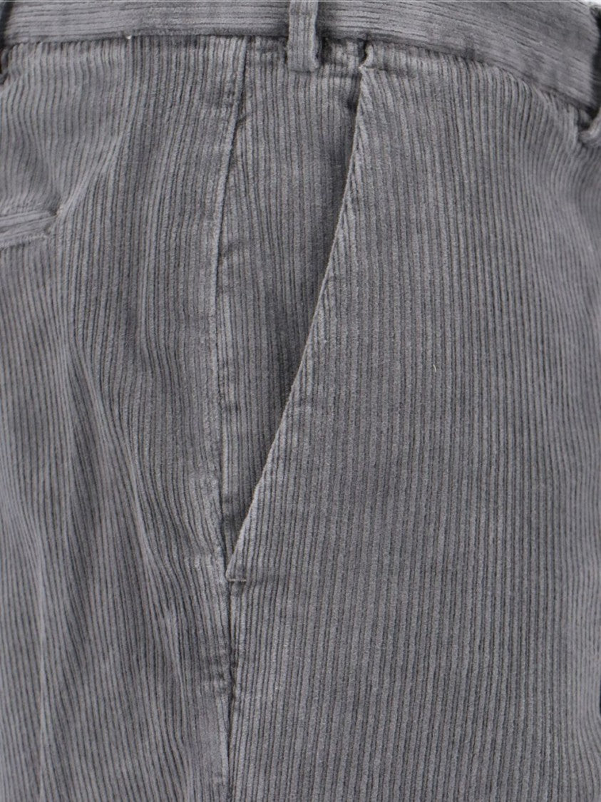 Pt Torino Tailored Grey Corduroy Trousers With Mid-Rise Fit