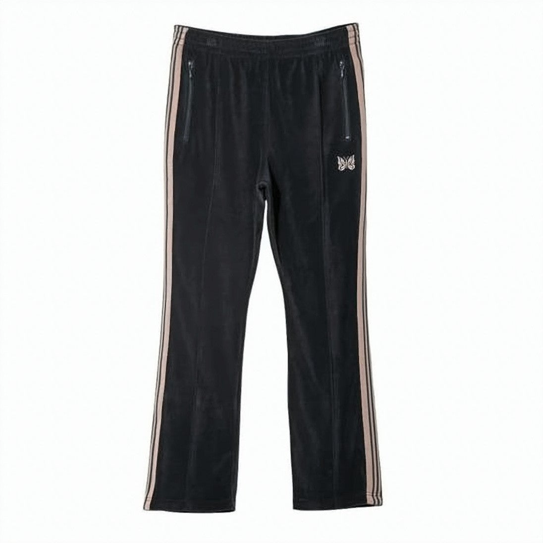 Needles Sleek Black Jogging Pants With Contrasting Stripes And Emblem