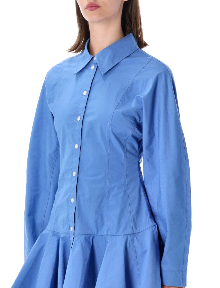 Ganni Structured Mini Shirt Dress With Ruffled Hem