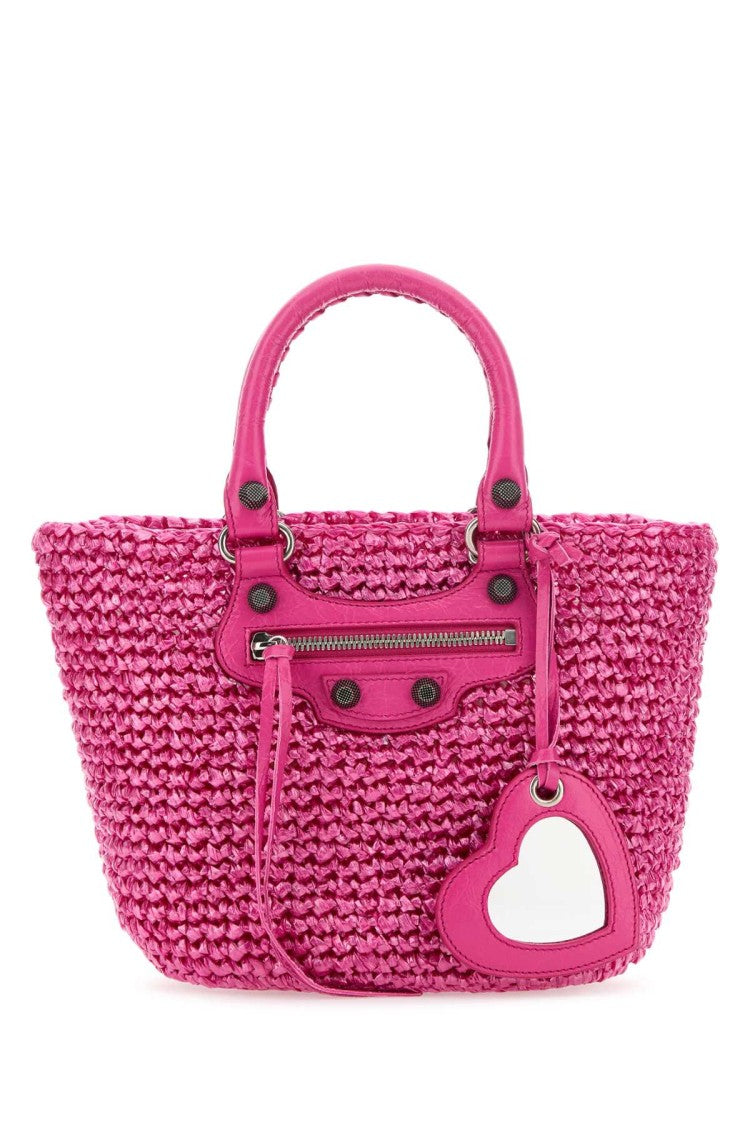 Balenciaga Fuchsia Raffia Small Le Cagole Panier Handbag