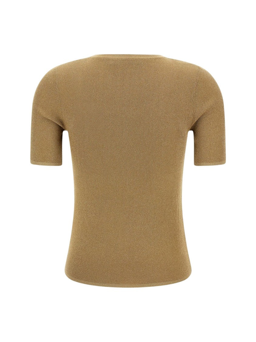 Max Mara Brown Fitted Metallic Polyamide Top