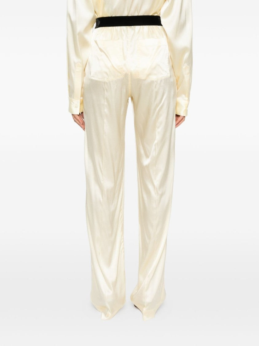 Tom Ford Cream Banded Waist Straight-Leg Pants