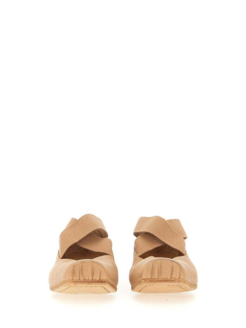Uma Wang Square-Toe Cross Strap Calf Leather Flats