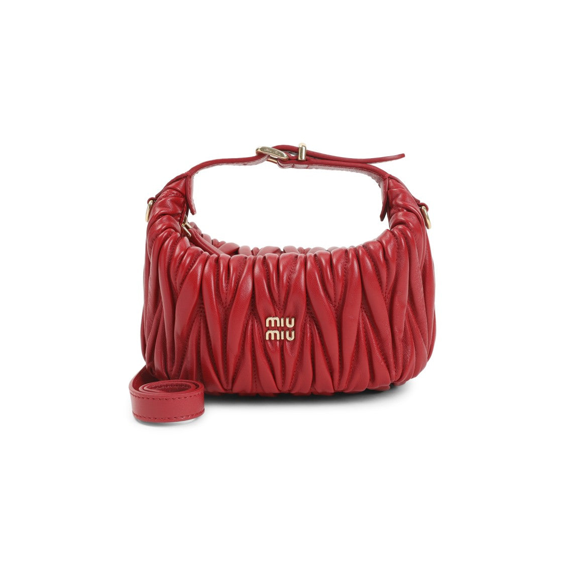 Miu Miu Compact Ruched Red Leather Clutch Bag
