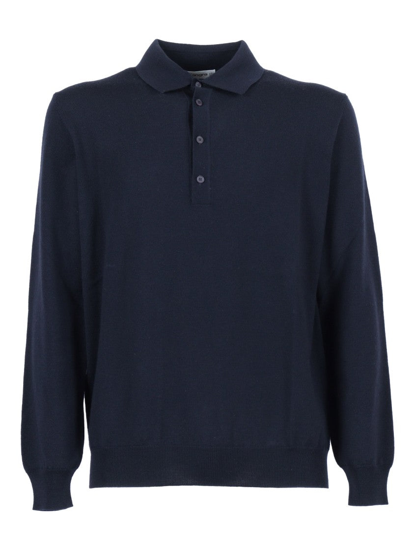 Kangra Cashmere Button Placket Long-Sleeve Wool Polo Shirt