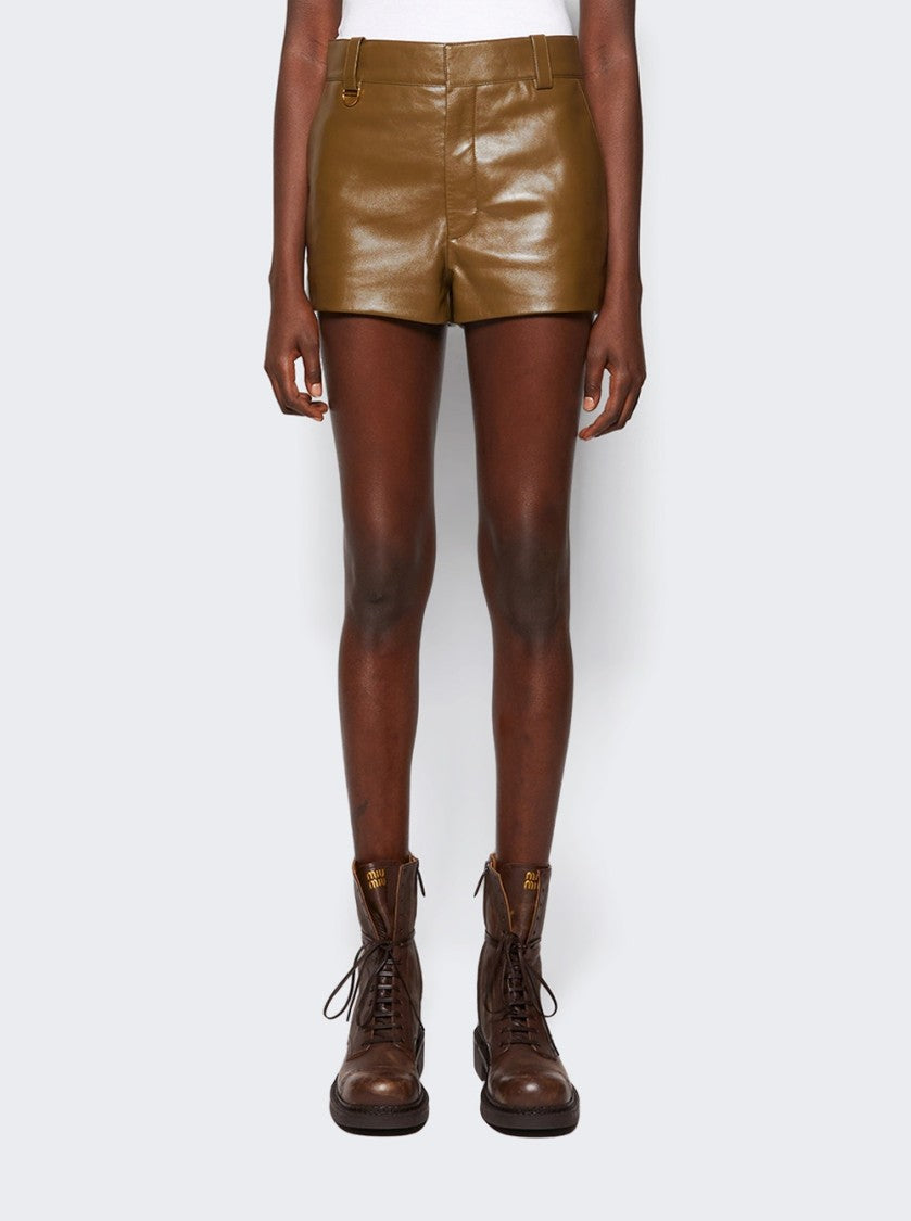Chloé Tailored Leather Shorts Deep Olive