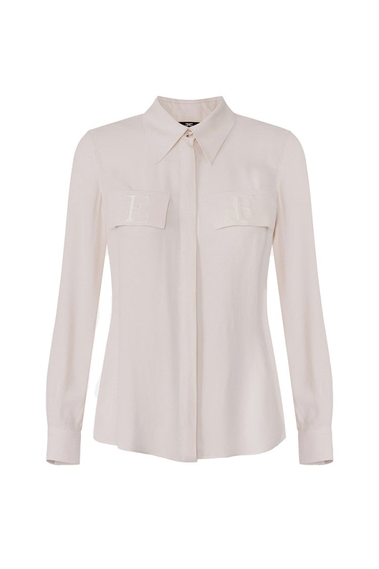 Elisabetta Franchi White Viscose Logo-Patch Shirt
