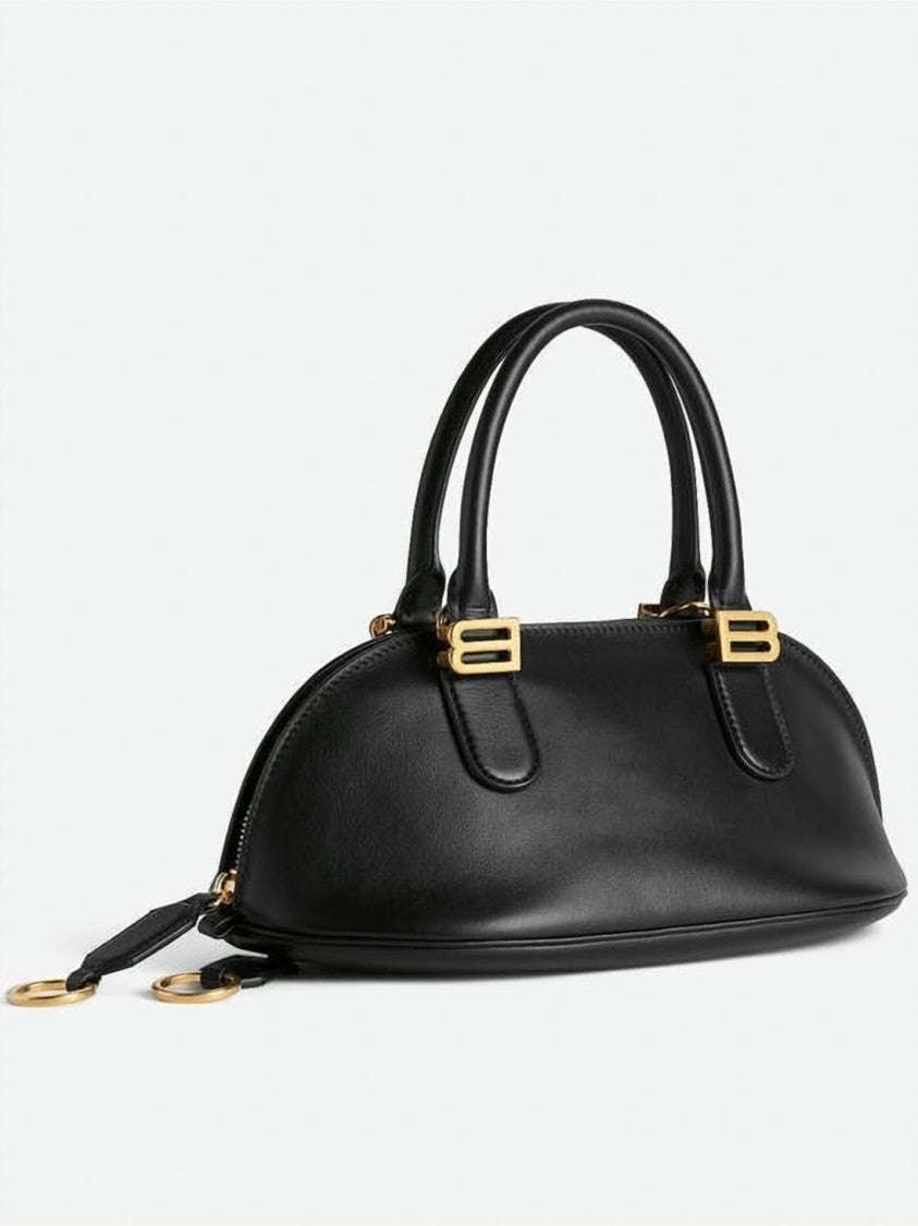 Balenciaga Smooth Leather Oval Bowling Bag With Signature Accents