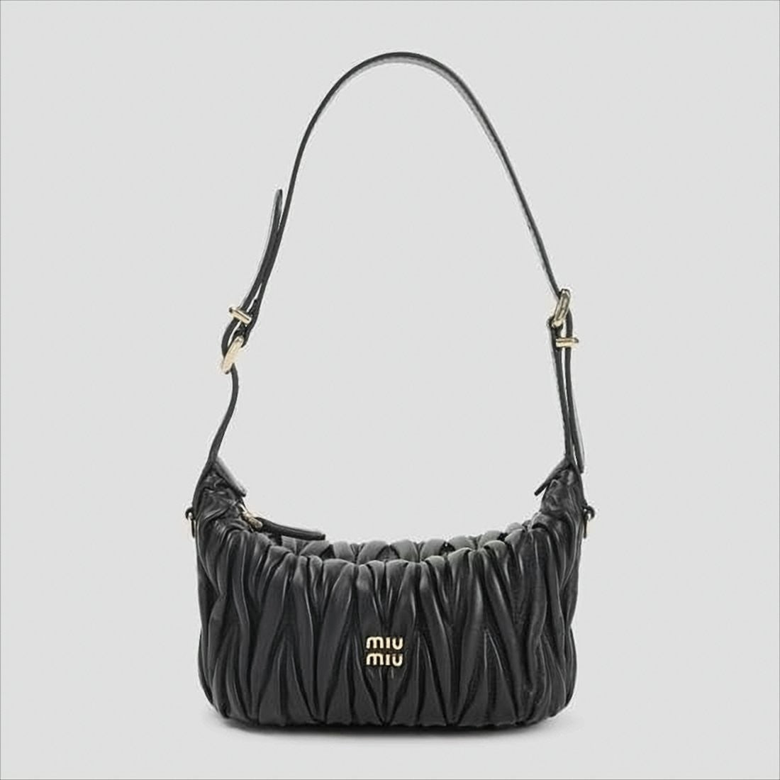Miu Miu Ruched Lambskin Shoulder Bag With Gold-Tone Accents