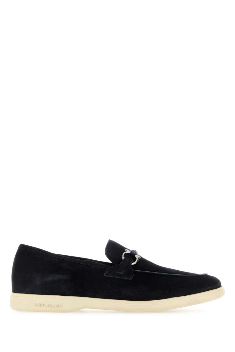 Salvatore Ferragamo Navy Blue Suede Cosimo Loafers