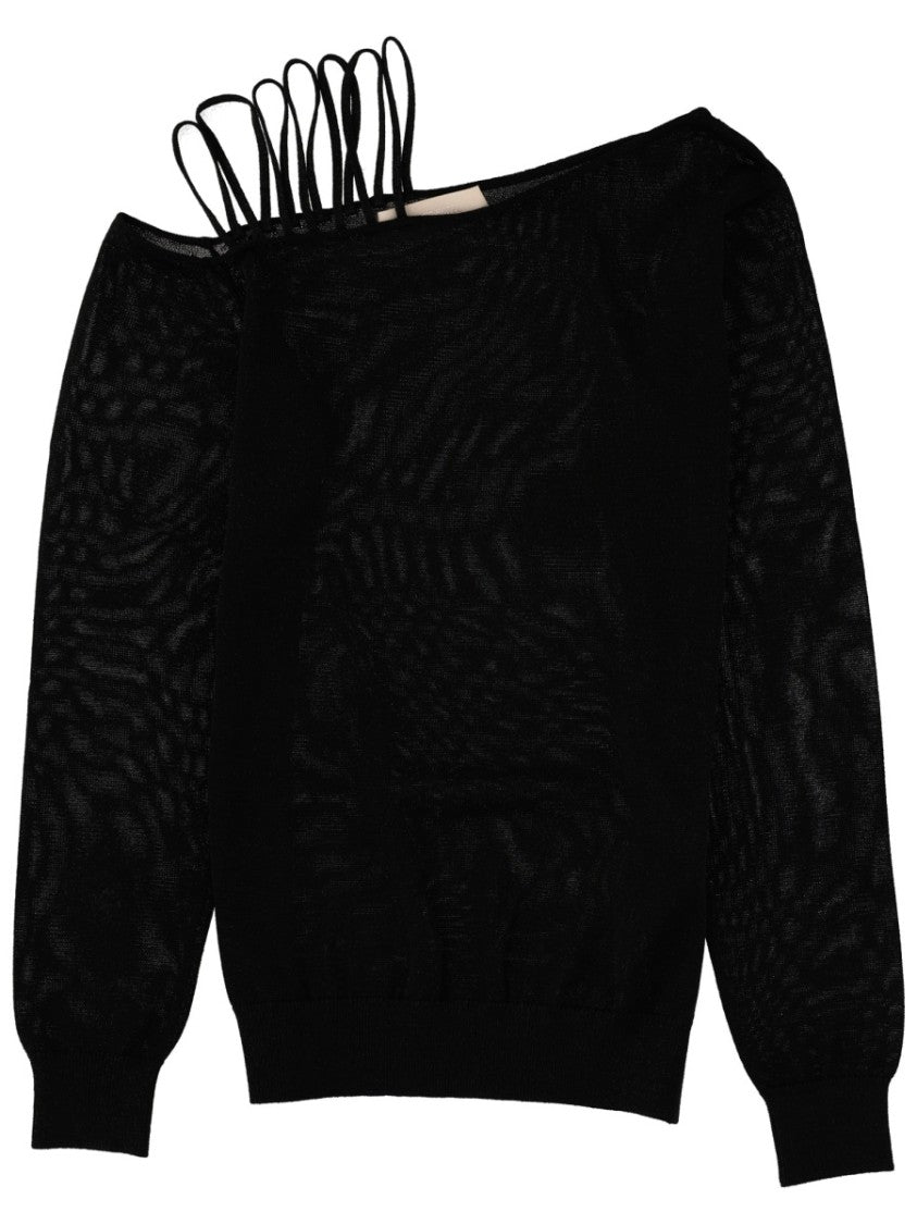 Circus Hotel Neutrals Semi-Sheer Lamé Knit Blouse