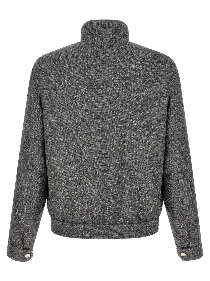 Brunello Cucinelli Textured Hopsack Jacket With Zip Closure And Adjustable Cuffs