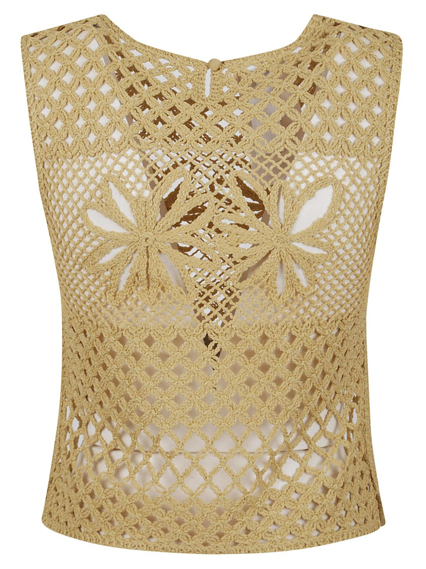 Pinko Delicate Crochet Top With Floral Motifs