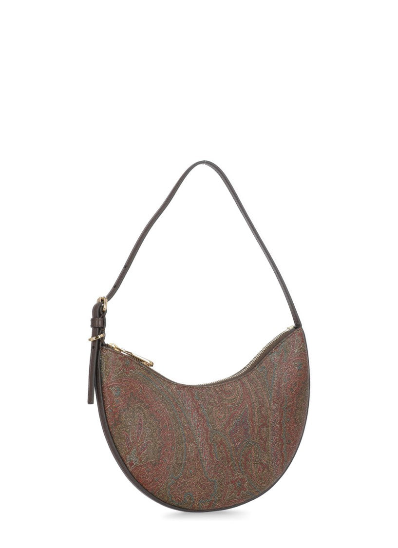 Etro Crescent-Shaped Brown Paisley Jacquard Handbag