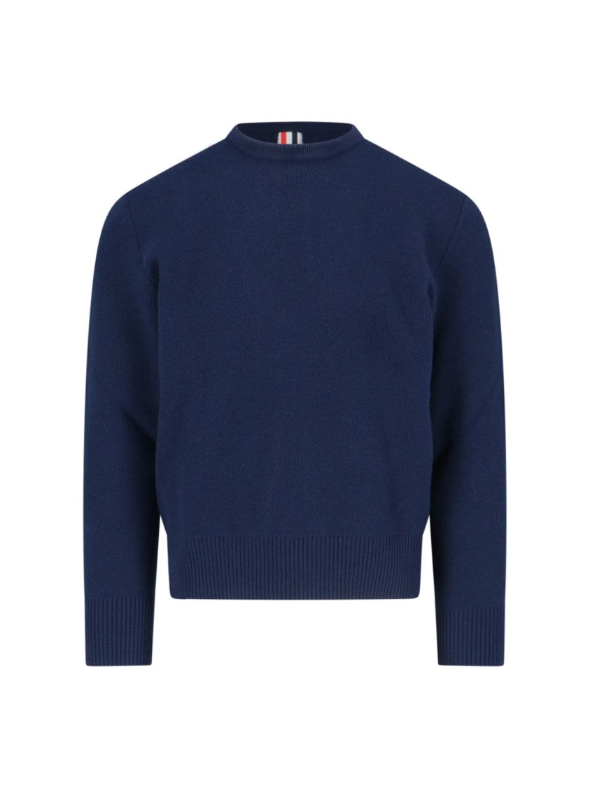 Thom Browne Tricolor Detail Crewneck Sweater – Blue
