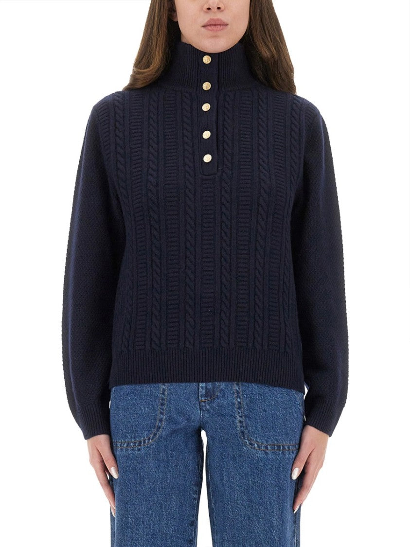 A.P.C. Textured Cable Knit Regular Fit Shirt With High Neck