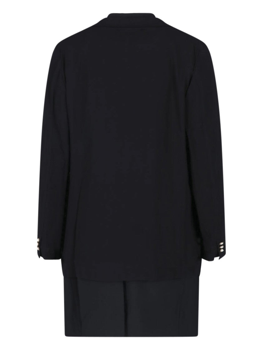 Comme Des Garçons Layered Black Wool Coat With Classic Notch Lapel