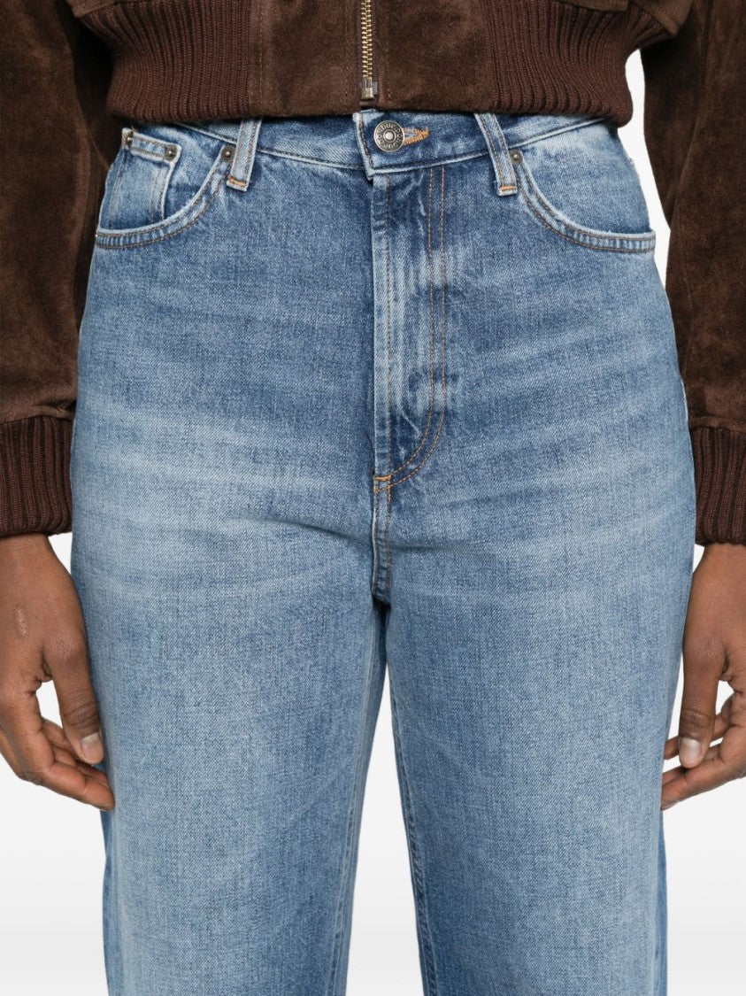 Dondup Blue Faded Cotton Seams Jeans