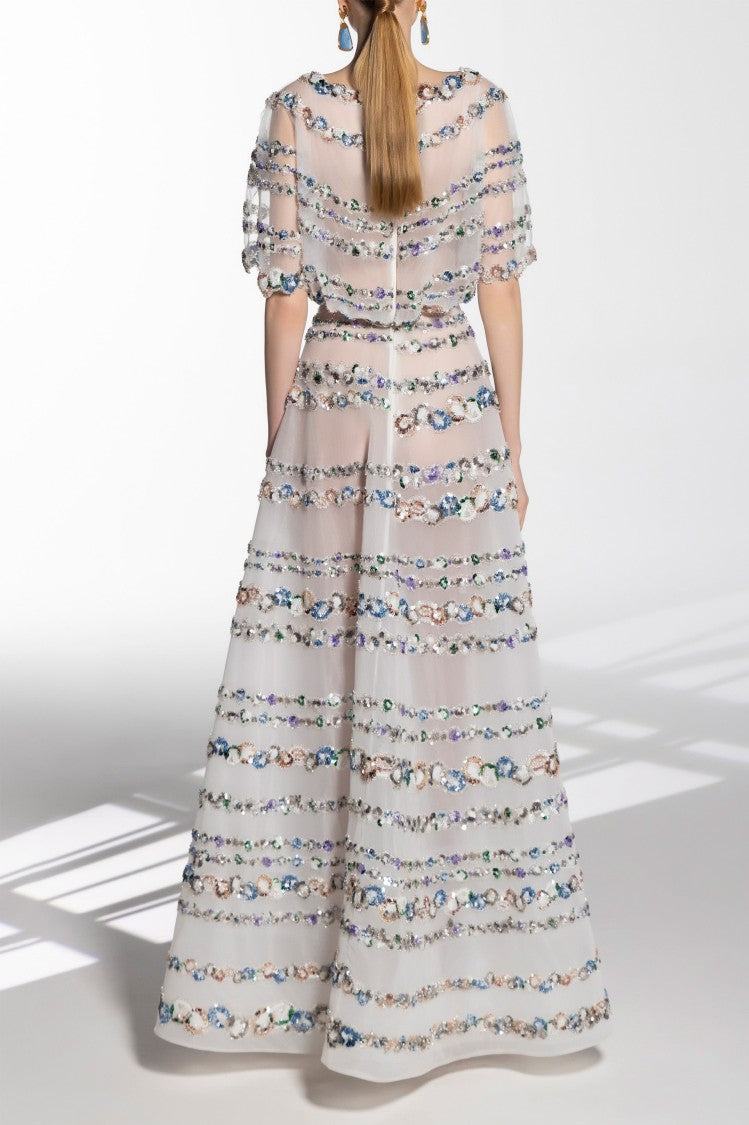 Saiid Kobeisy Tulle Beaded Dress With A Blouson Top