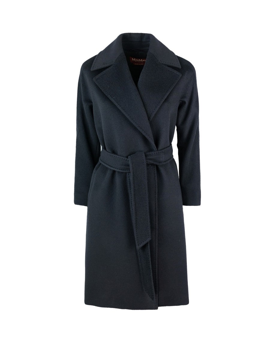 Max Mara Midi-Length Draped Coat With Flared Silhouette And Wide Lapel