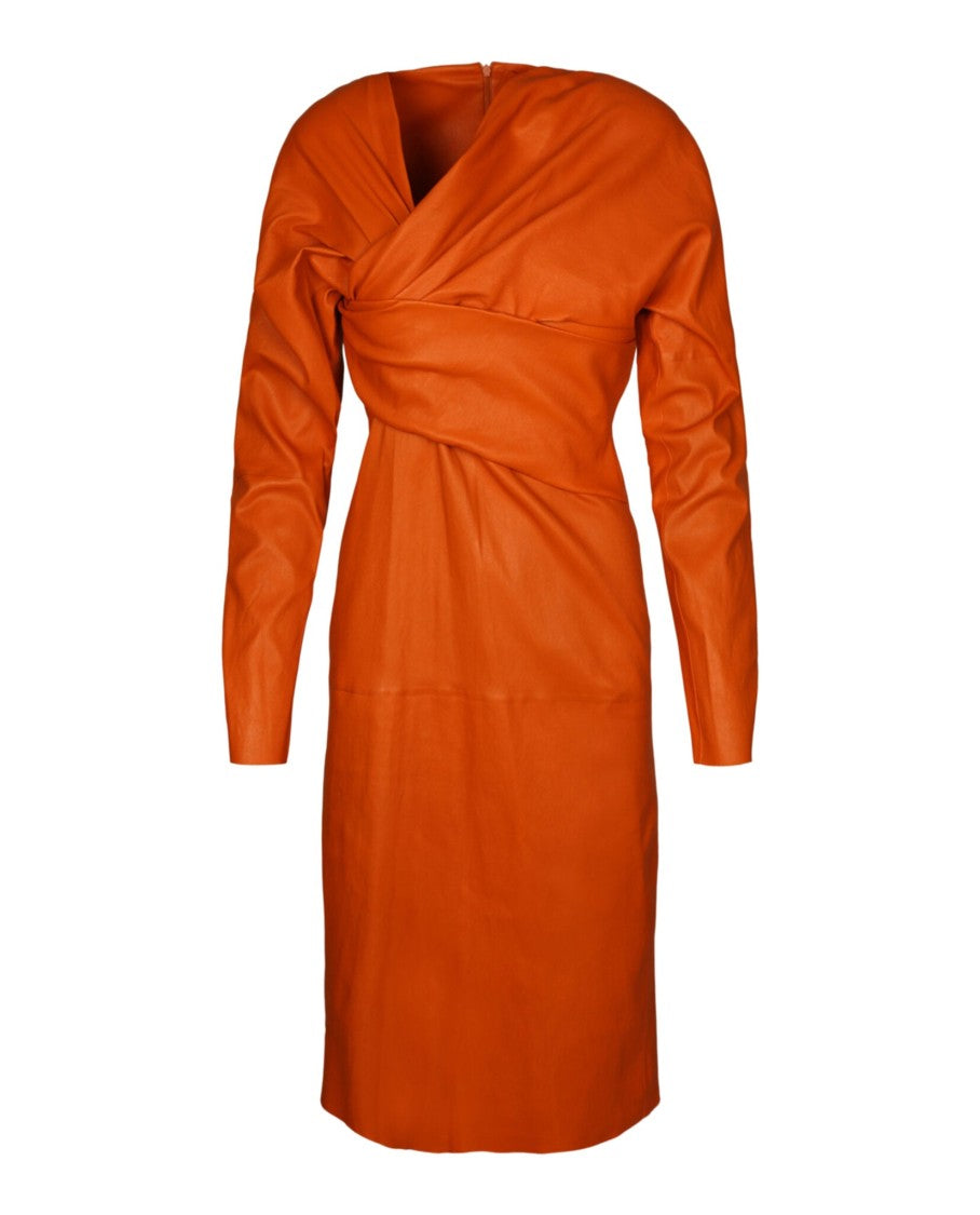 Bottega Veneta Draped Midi Dress With Asymmetrical Neckline In Luxurious Lambskin