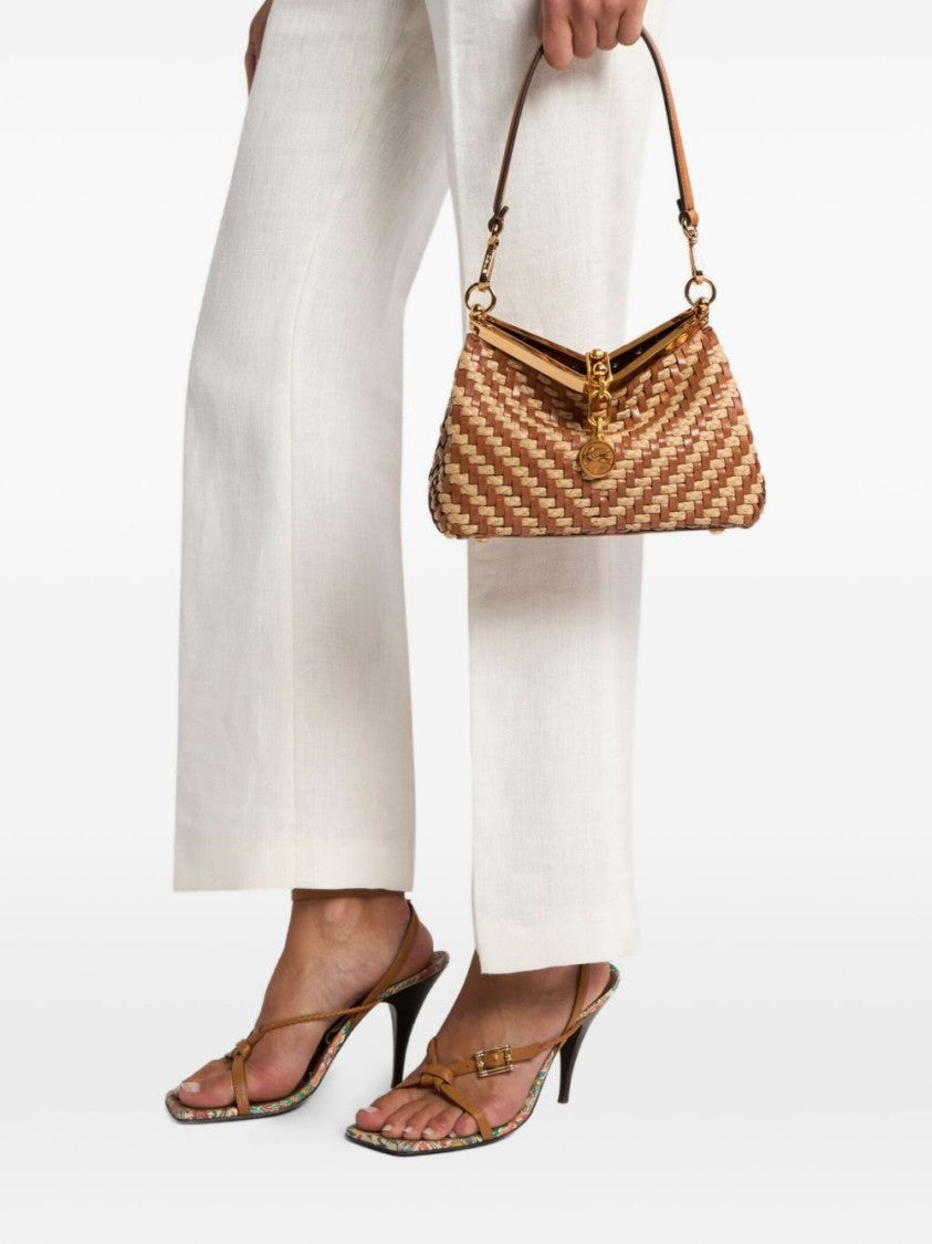 Etro Braided Raffia And Leather Handbag