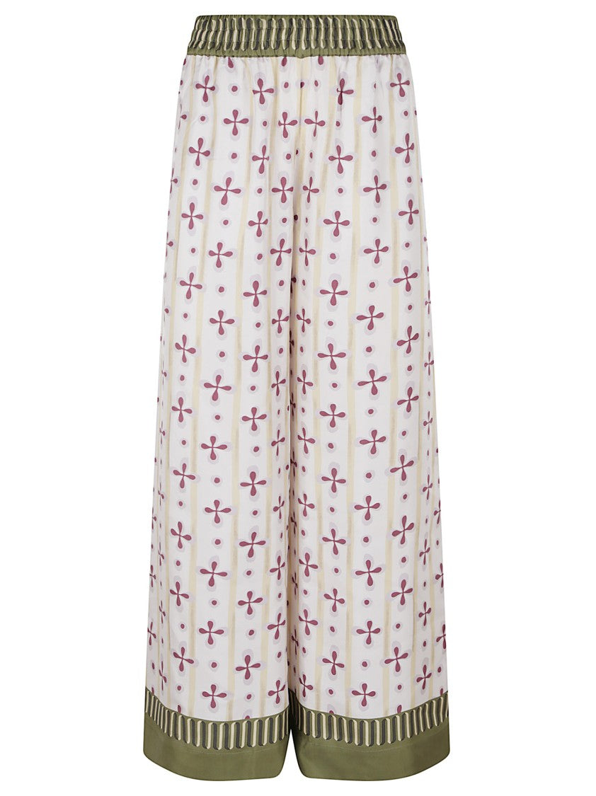 La Double J Wide-Leg Silk Trousers With Floral Pattern
