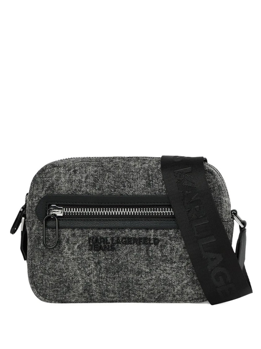Karl Lagerfeld Textured Grey Fabric Borsello Crossbody Bag