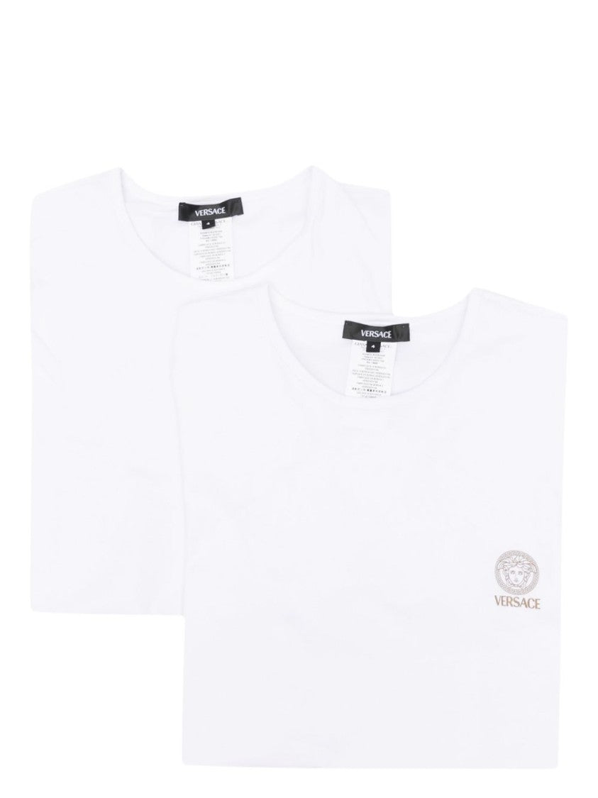 Versace Plain White Short-Sleeve T-Shirts With Subtle Logo Emblem