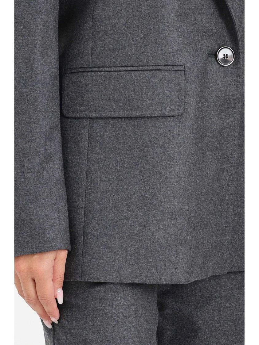 Max Mara Grey Virgin Wool-Blend Structured Blazer