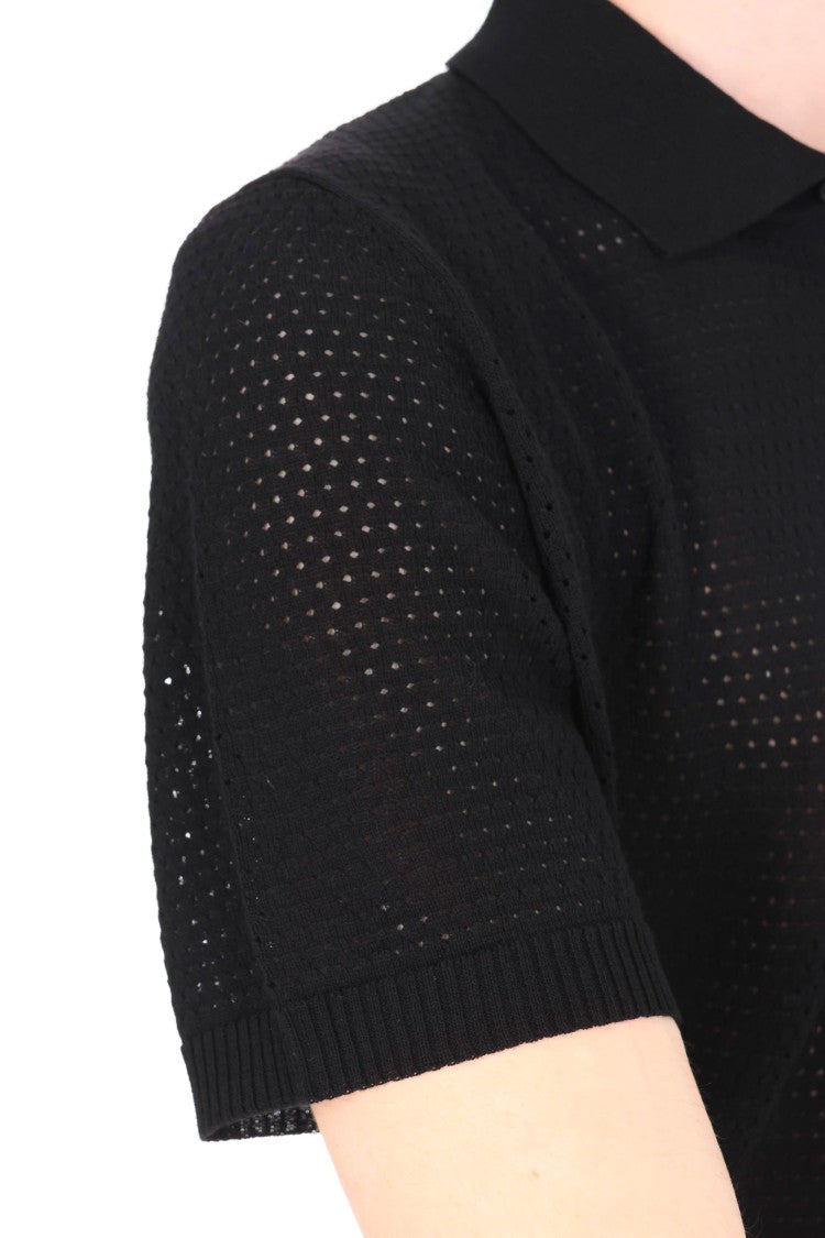 Roberto Collina Perforated Open-Knit Cotton Polo Shirt