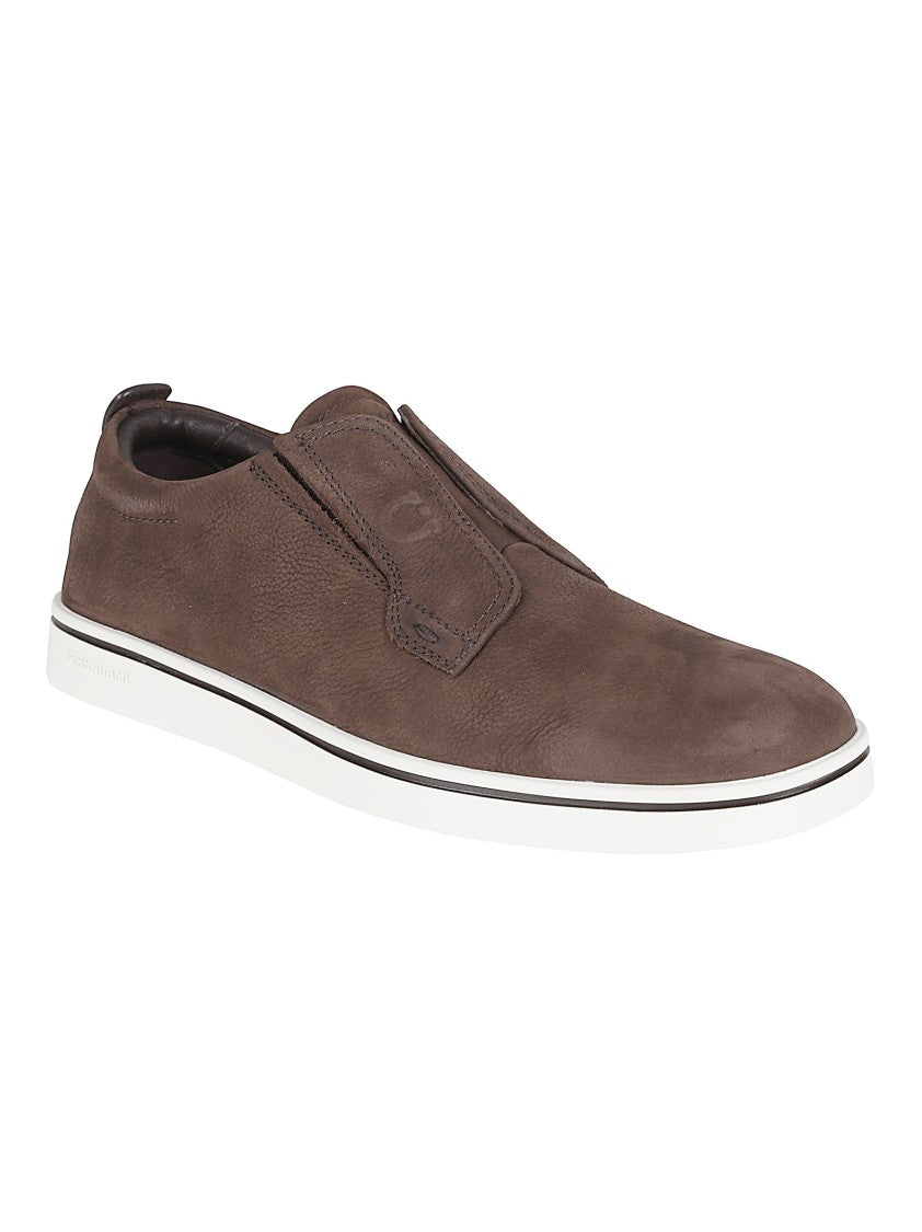 Ferragamo Slip-On Nubuck Leather Sneakers With Derby Lace Design