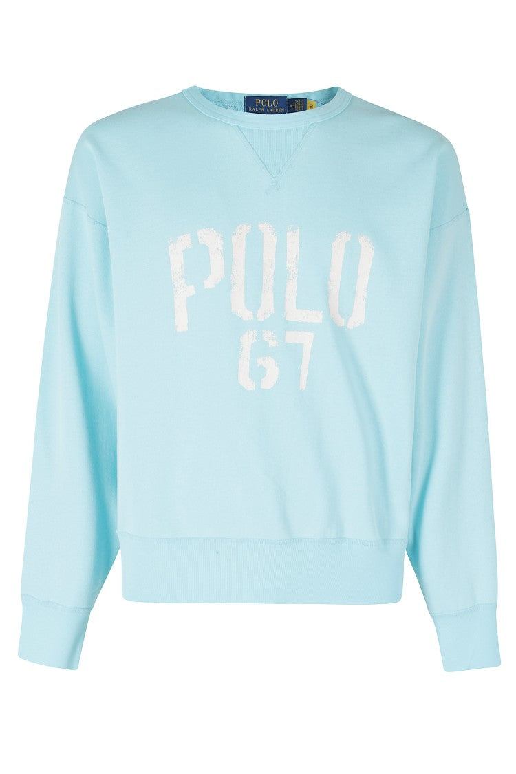 Polo Ralph Lauren Light Blue Raglan Sleeve Center Print Cotton Sweatshirt
