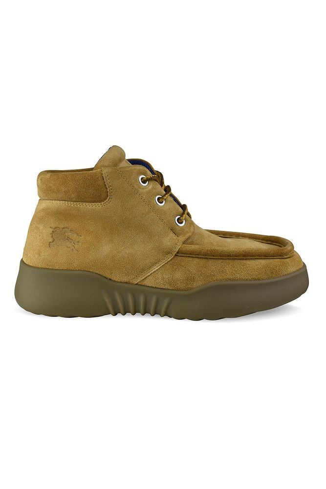 Burberry Beige Suede Boots With Embossed Logo