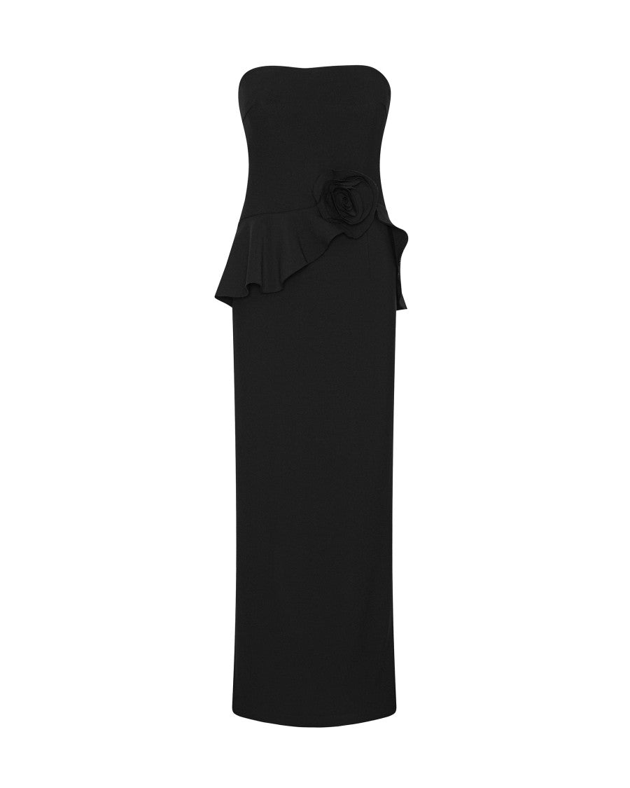 Rotate Maxi Dress With Strapless Design And Floral Applique