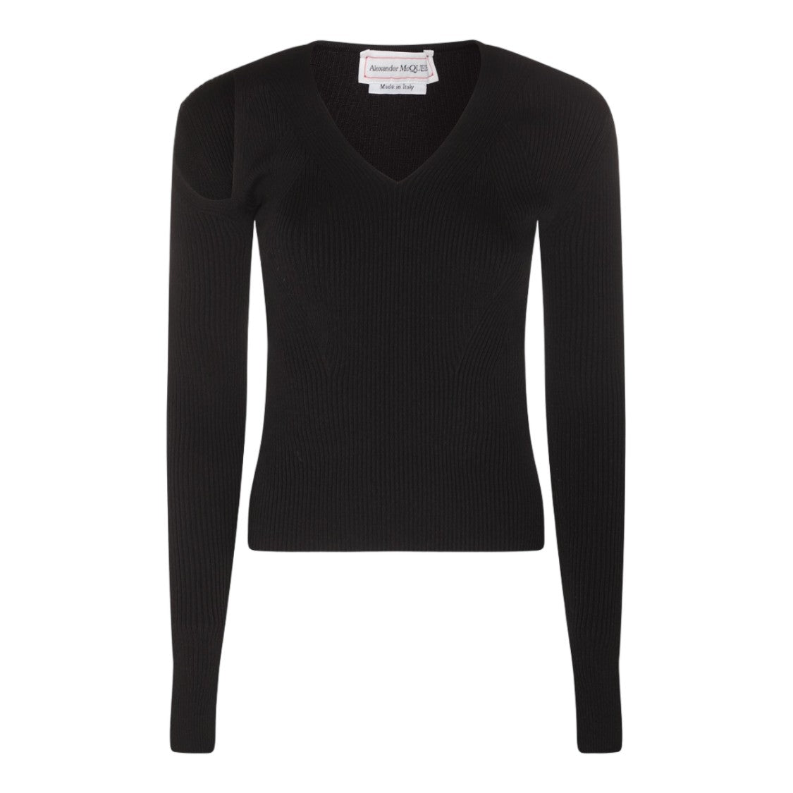 Alexander Mcqueen Fitted Ribbed Sweater With Deep V-Neck And Modern Cut-Out Detail