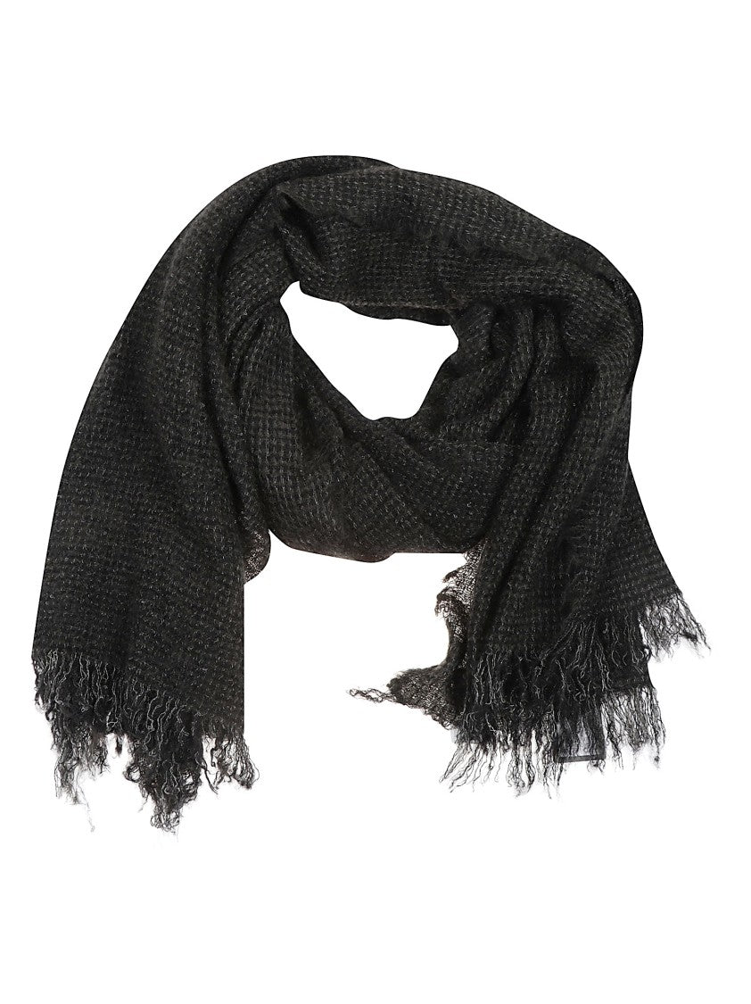 Faliero Sarti Textured Green Cashmere-Silk Blend Stole With Fringed Edges