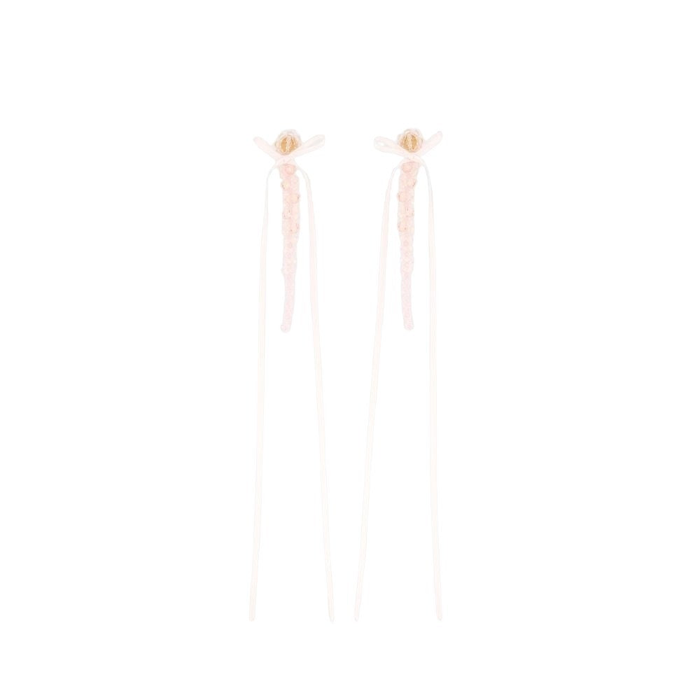 Simone Rocha Slim Bow Ribbon Drip Earrings - Crystal - Pink
