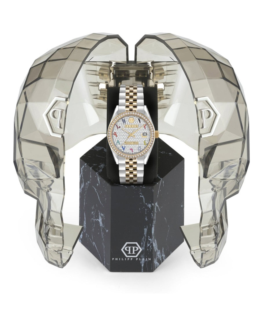 Philipp Plein Date Superlative Crystal Watch With Two-Tone Elegance