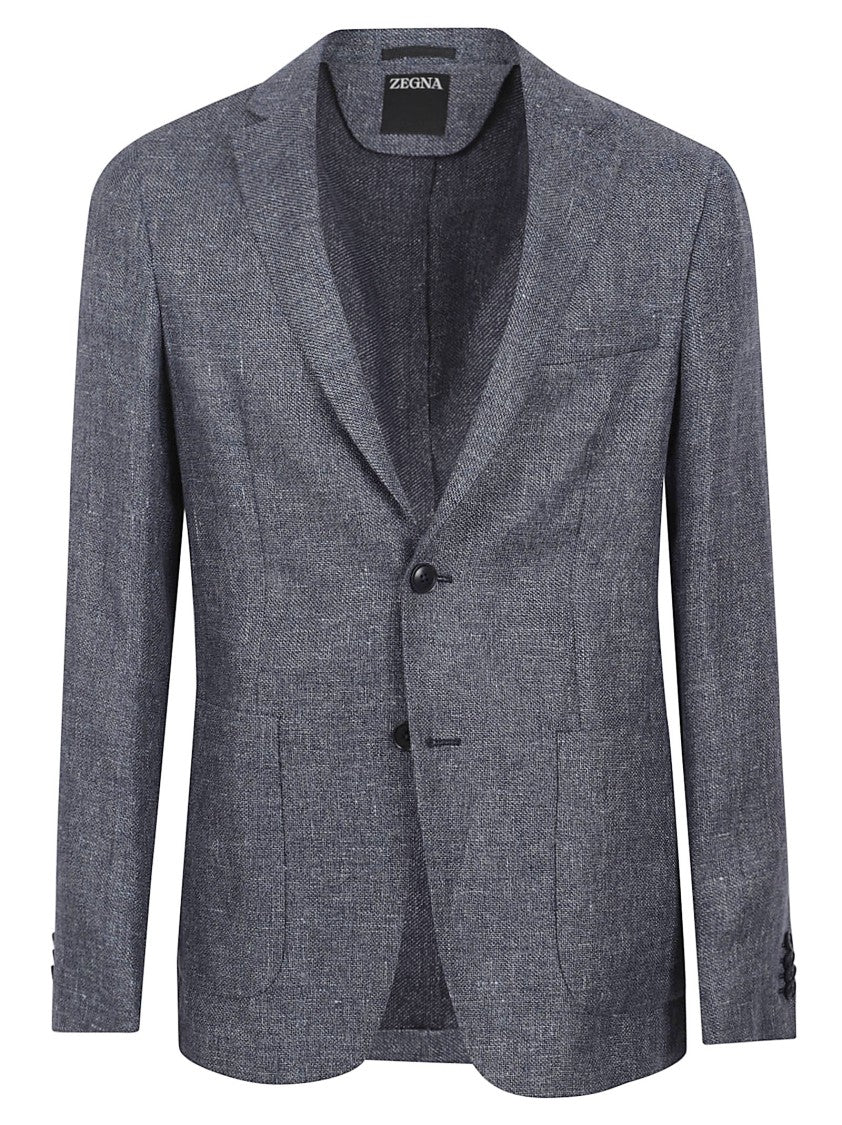 Zegna Tailored Grey Jacket With Textured Linen-Wool Blend And Two-Button Closure