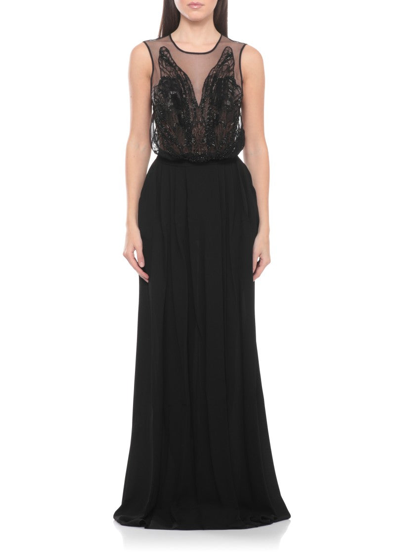 Elisabetta Franchi Tulle Top Evening Dress With Embroidered Detailing