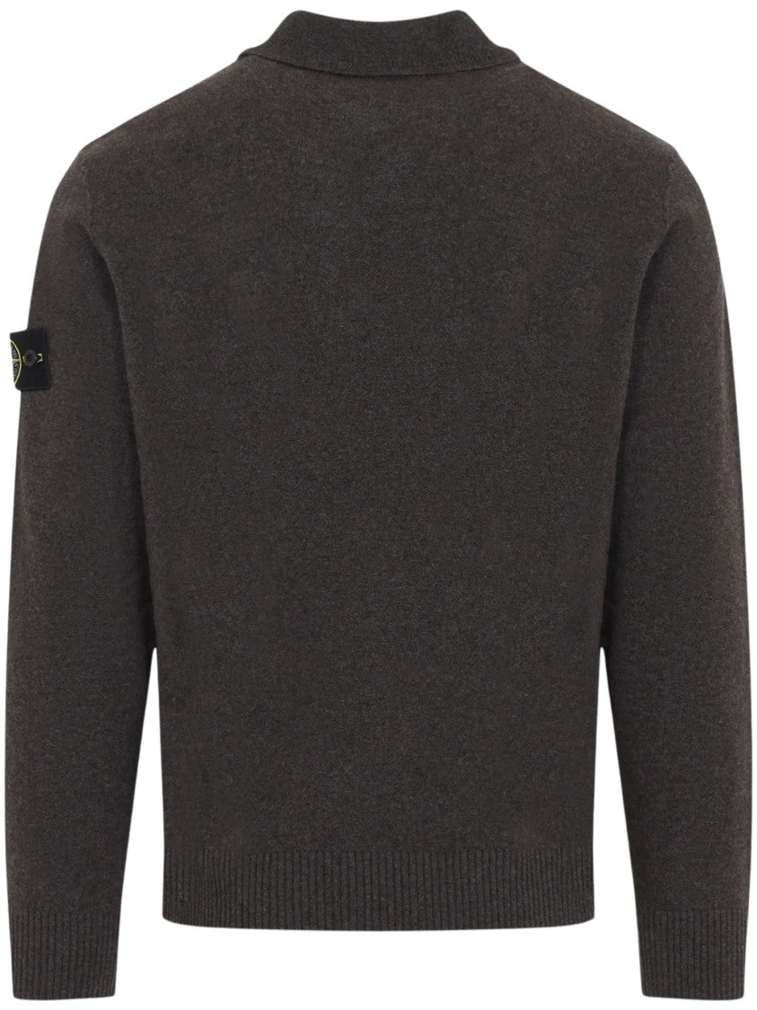 Stone Island Patch Logo Polo Long-Sleeve Knit Sweater