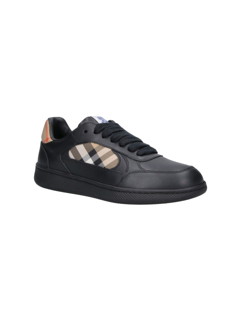 Burberry Low-Top Black Leather Sneakers With Signature Check Inserts