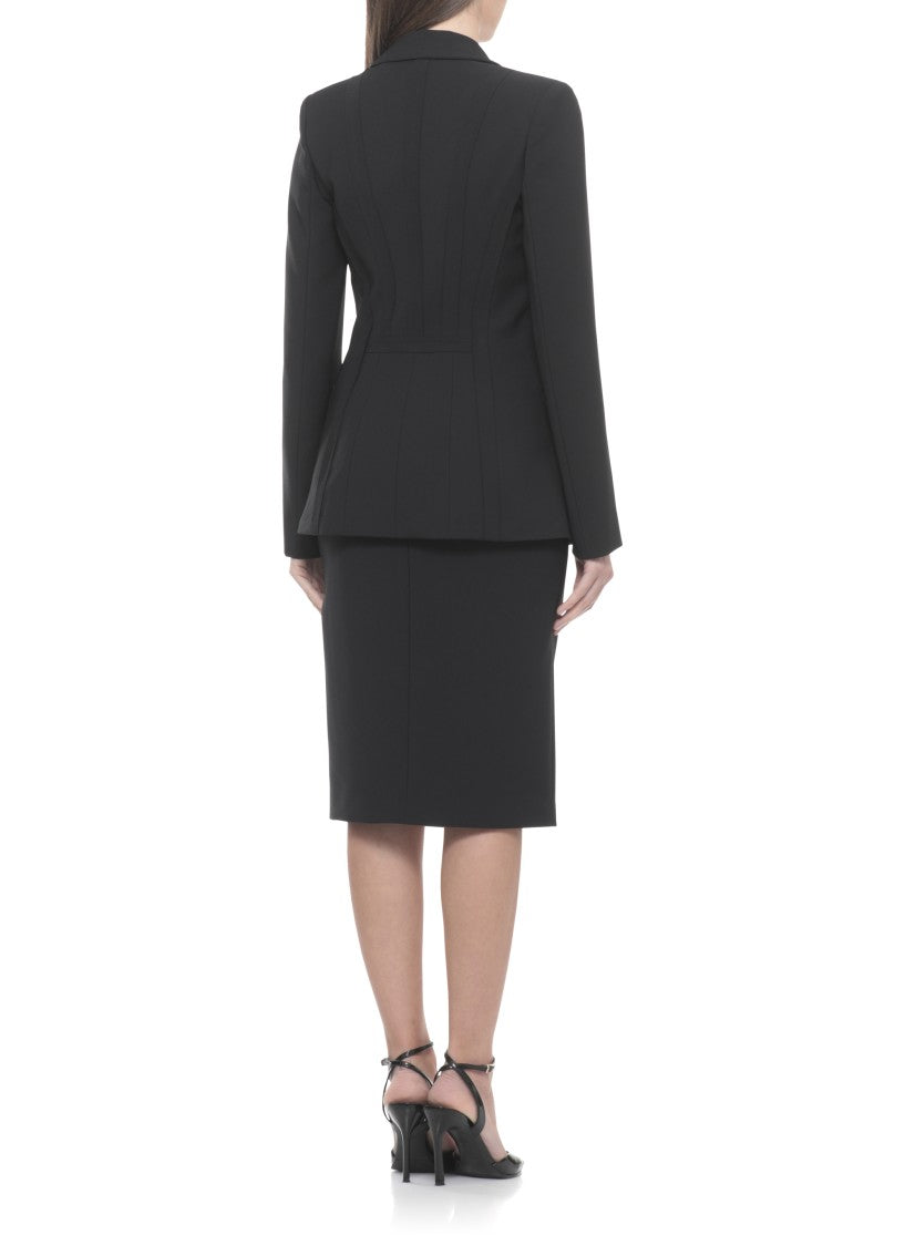 Elisabetta Franchi Black Embroidered Logo Flap Blazer