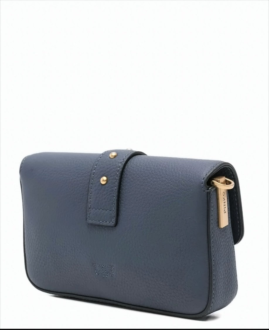 Pinko Blue Grained Leather Shoulder Bag