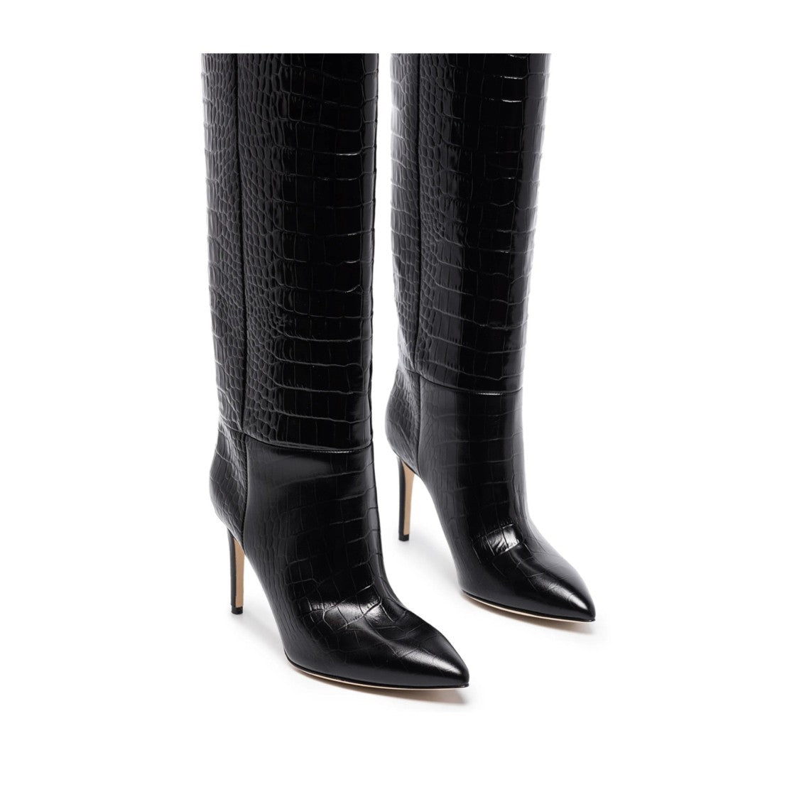Paris Texas Black Calf Leather Crocodile Mid-Calf Boots
