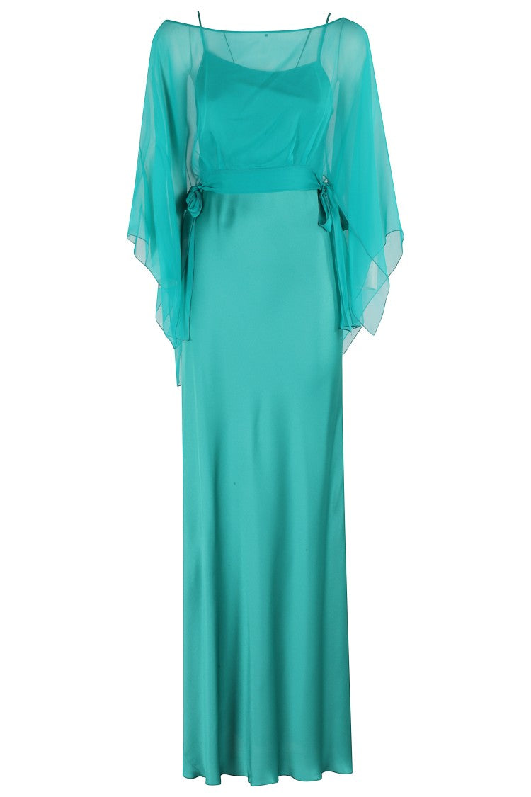 Alberta Ferretti Satin Evening Dress With Flowing Chiffon Cape