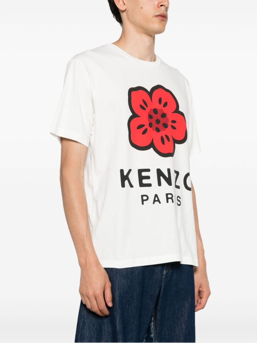 Kenzo Graphic White Cotton T-Shirt With Flower Design