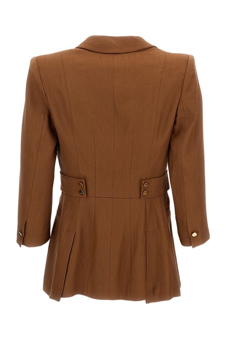 Elisabetta Franchi Linen-Blend Jacket With Gold Metallic Details